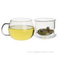 Round Shape Drinking Glass Tea Cup With Handle And Lid